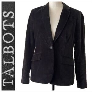 Talbots Velvet Blazer Black Cotton buttoned, pockets, women’s 16, lined, NWOT